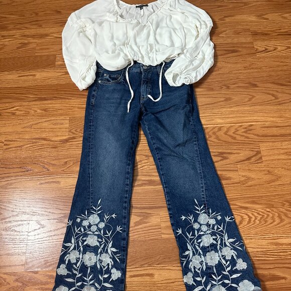Pilcro and the Letterpress Embroidered Crop Flare Jeans Size 27 - Picture 13 of 13